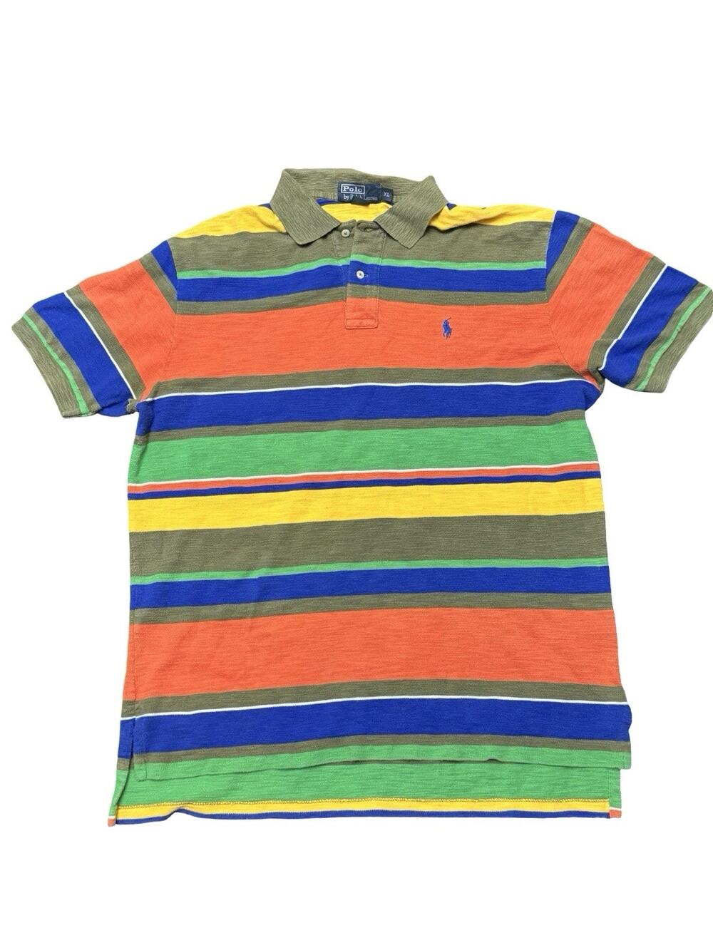 Pole By Ralph Lauren Striped Short Sleeve Mesh Polo Shirt 100% Cotton Sz XL
